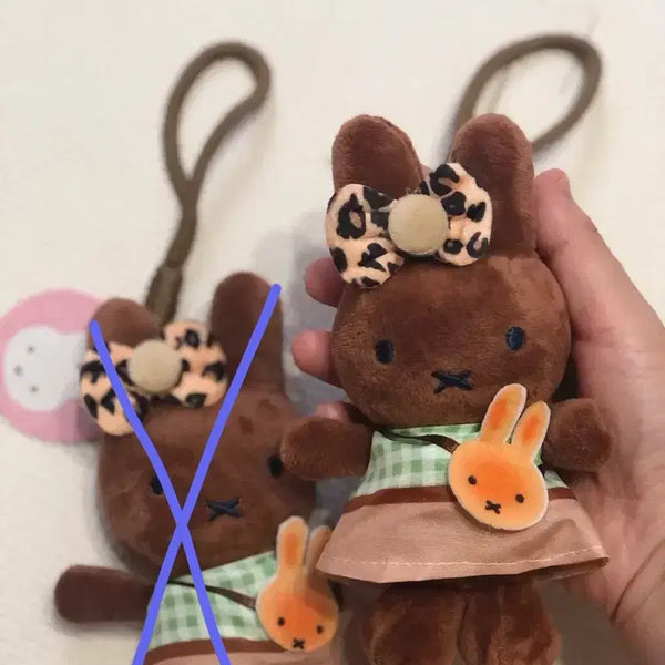 [BUNJANG] Miffy Doll Keychain Brown Checkered Ribbon / 미피 인형 갈색 체크무늬 리본 인형키링