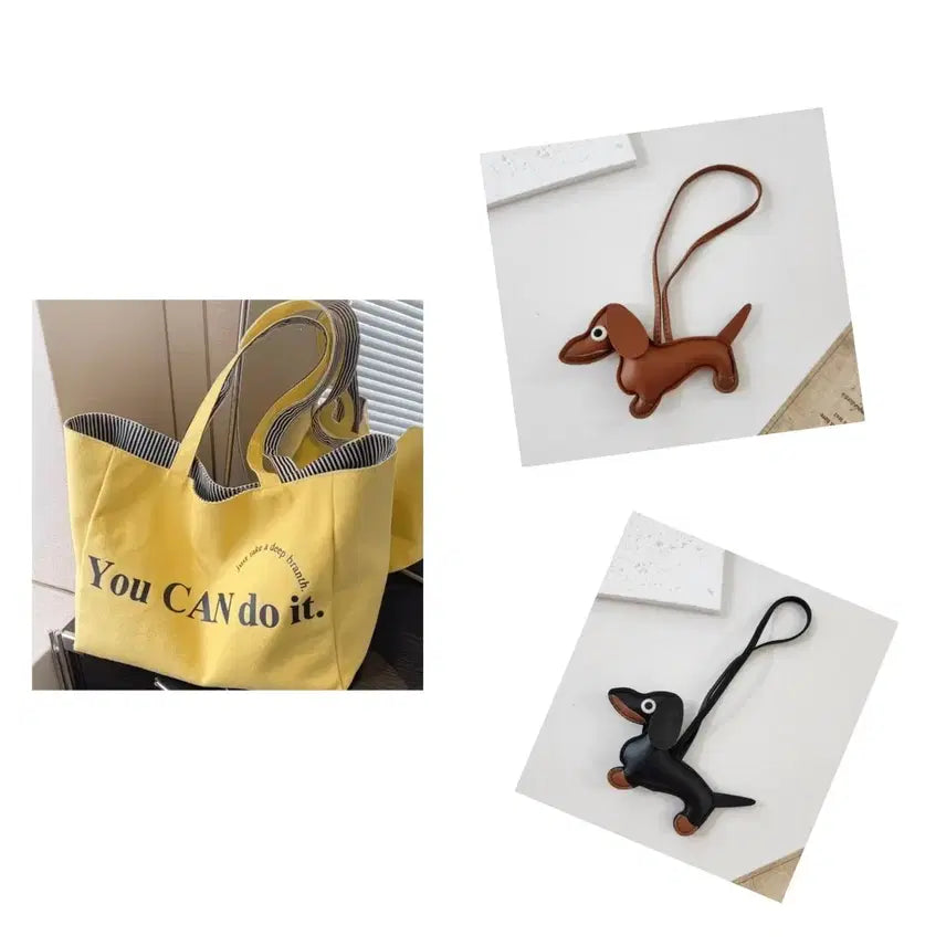 [BUNJANG] Shoulder Bag with Dog Keychain Bundle (Brown/Black) / 가방+강아지 키링 브라운/블랙2개일괄(새상품)