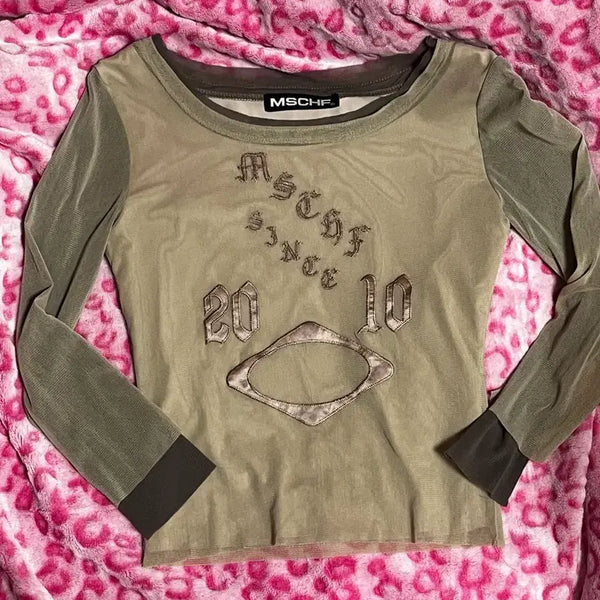 [BUNJANG] Mischief Boatneck Mesh Top Khaki / 미스치프 보트넥 메쉬 탑 카키