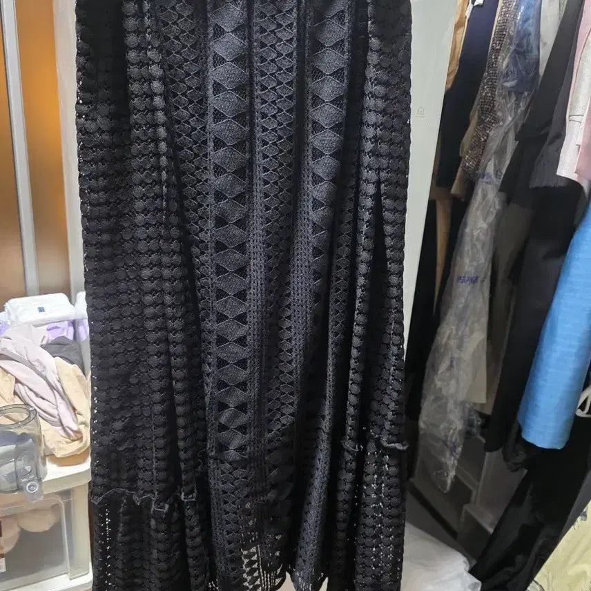 [BUNJANG] System Black Lace Long Skirt / 시스템 블랙 레이스 롱 스커트
