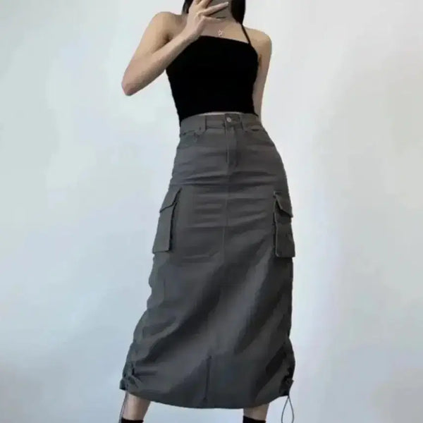 [BUNJANG] Mio String Bag Cargo Long Skirt / 미오 스트링 백 카고 롱스커트