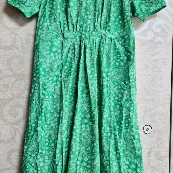 [BUNJANG] Green Paisley Short-Sleeve Maxi Dress / 초록색 페이즐리 반팔 원피스 55~66만 가능