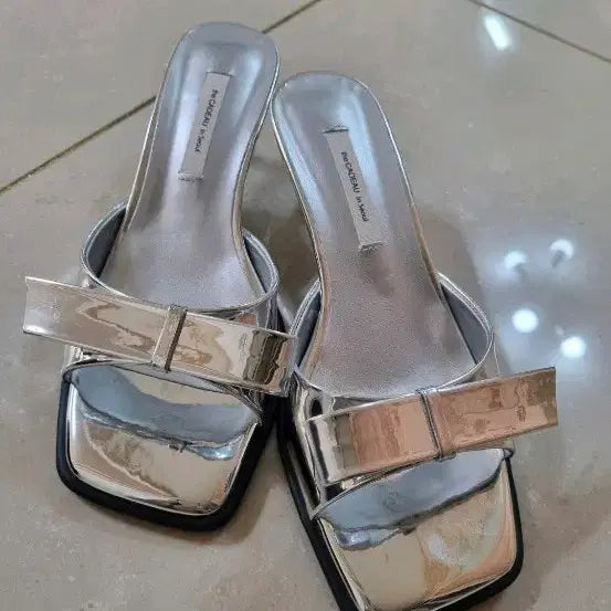 [BUNJANG] Egoist Silver Ribbon Mule Sandals / 에고이스트s 실버 리본 뮬 샌들