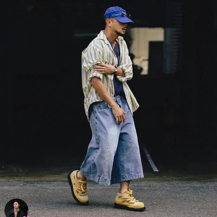 [BUNJANG] Anglan Upside Down Denim Half Pants Washed / 앵글런 Upside Down Denim Half Pants - Washe