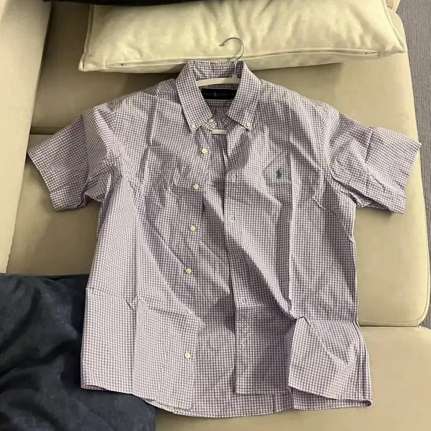 [BUNJANG] Polo Ralph Lauren Check Short Sleeve Shirt Lavender Purple M / 폴로 랄프로렌 체크 반팔 셔츠 라벤더 퍼플 M