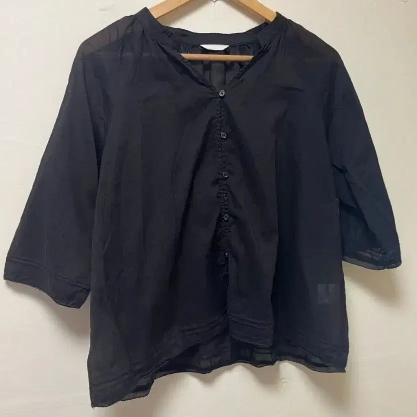 [BUNJANG] Black See-Through 7/10 Sleeve Blouse / 블랙 시스루 7부 소매 블라우스
