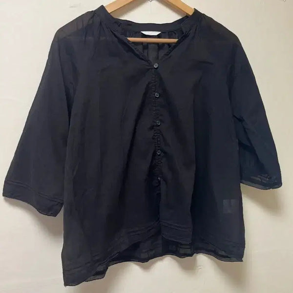[BUNJANG] Black See-Through 7/10 Sleeve Blouse / 블랙 시스루 7부 소매 블라우스