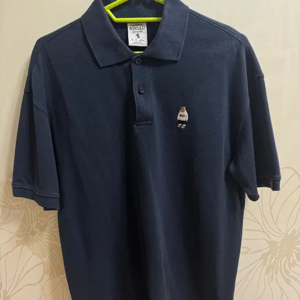 [BUNJANG] Whoau Men's Bear Embroidery Polo Shirt Navy M / 후아유 곰돌이 남성 카라티 네이비 M
