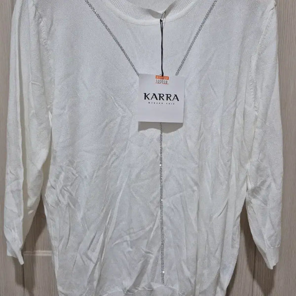 [BUNJANG] Karra Summer Knit White Cubic Embellished Top (Up to US Size 12) / 새상품 10만원짜리 카라 브랜드 여름니트 화이트 큐빅 장식(~77반까지)