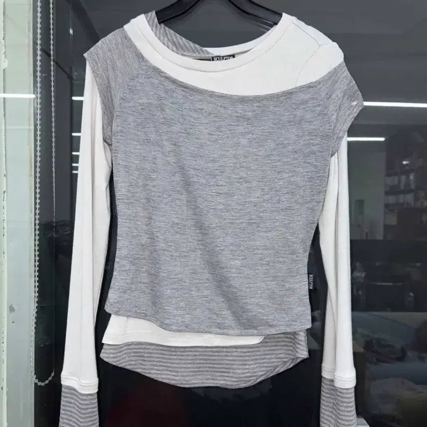 [BUNJANG] Sculptor Lazy Layered Tee Melange Gray / 스컬프터 레이지 레이어드 티(새상품)