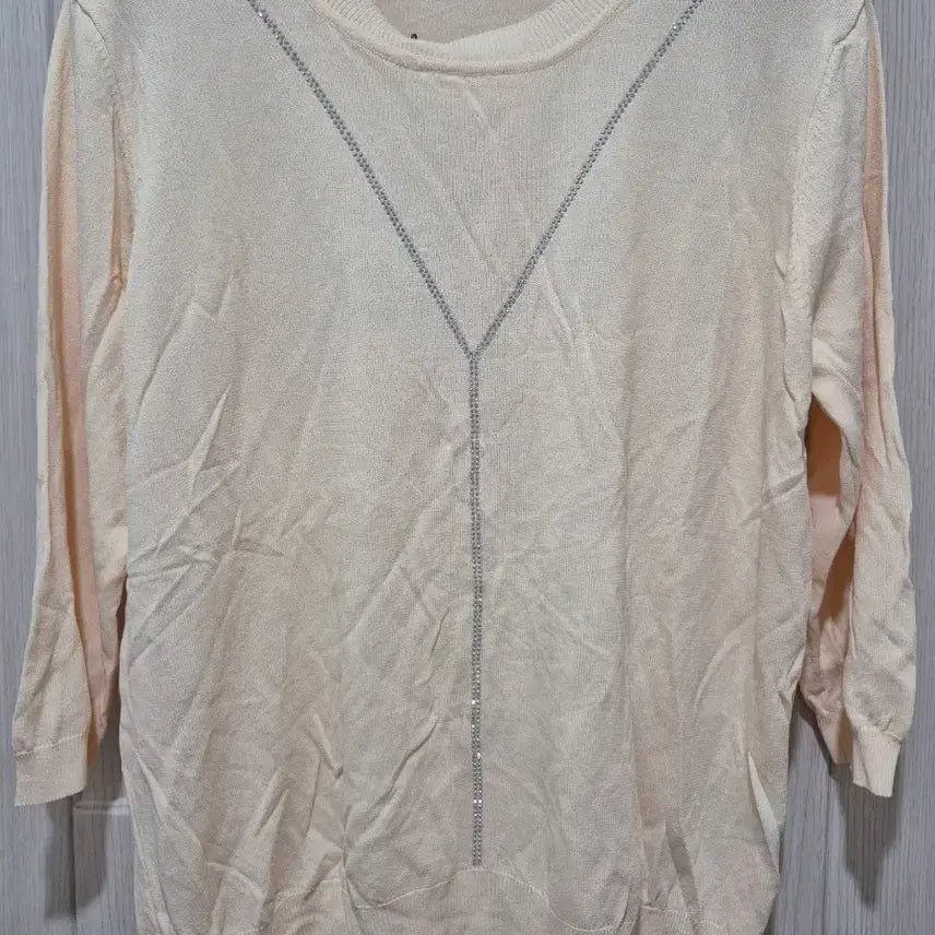 [BUNJANG] Karra Summer Knit - Apricot Cubic Embellished (Fits up to Size 12) / 새상품 10만원짜리 카라 브랜드 여름니트 살구색 큐빅 장식(~77반까지)