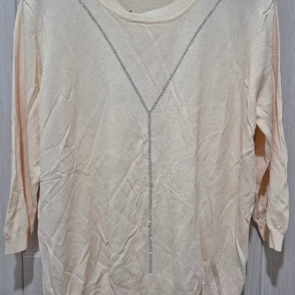 [BUNJANG] Karra Summer Knit - Apricot Cubic Embellished (Fits up to Size 12) / 새상품 10만원짜리 카라 브랜드 여름니트 살구색 큐빅 장식(~77반까지)
