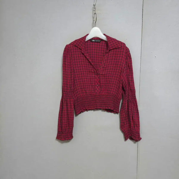 [BUNJANG] Zara Red Plaid Blouse M / 자라 레드계열 체크 블라우스 M   n6012