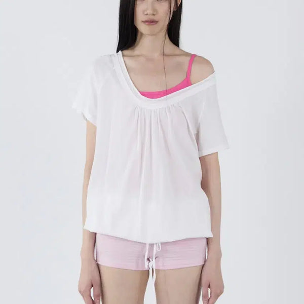 [BUNJANG] Cerric Round Hem Drawstring Top - White / cerric 세릭 round hem drawstring top white