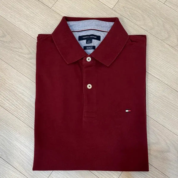[BUNJANG] Tommy Hilfiger Slim Fit Burgundy Polo T-Shirt (M) / 타미힐피거 슬림핏 버건디 폴로 반팔티M 새상품