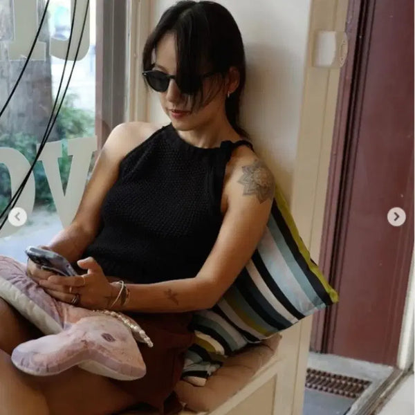 [BUNJANG] SMOOTH MOOD Lee Hyori Black Sleeveless Knit Top with Ribbon Detail / 스무스무드 스무드무드 이효리 니트탑