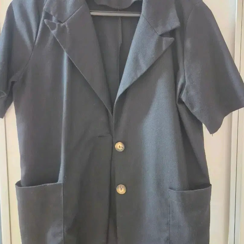 [BUNJANG] Black Linen Short Sleeve Jacket / 블랙  린넨 반팔 자켓