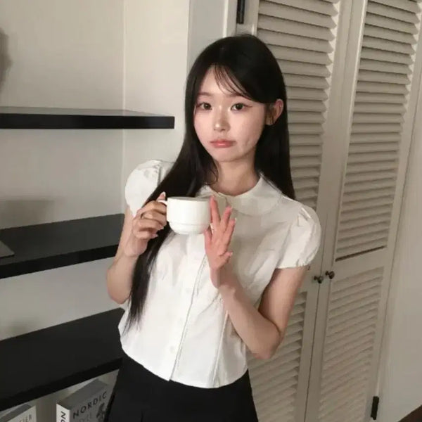 [BUNJANG] Mood Label Blouse White / 에이블리 무드라벨 블라우스