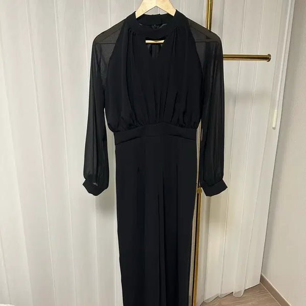 [BUNJANG] Black See-through Sleeve Jumpsuit / 블랙 시스루 소매 점프수트