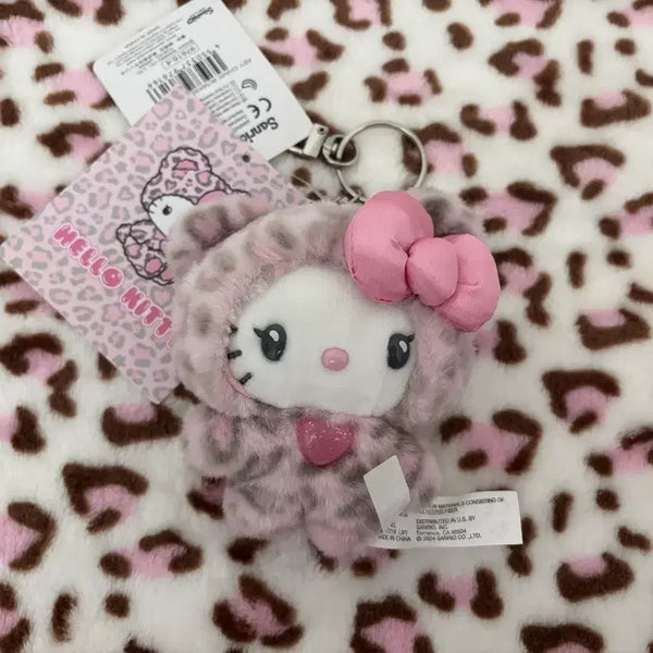 [BUNJANG] Hello Kitty Leopard Print Bear Charm Keychain / 갸루키티 쿠마 핑크 색 헬로키티 호피 쿠마 키링