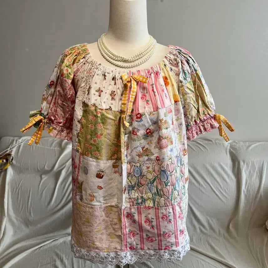 [BUNJANG] Vintage Patchwork Blouse / 귀여운 빈티지 패치워크 제작 블라우스