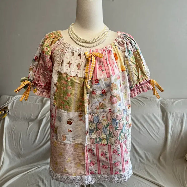 [BUNJANG] Vintage Patchwork Blouse / 귀여운 빈티지 패치워크 제작 블라우스
