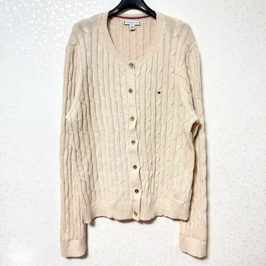 [BUNJANG] Tommy Hilfiger Women's Cable Knit Cardigan Jacket Beige XL / [XL,105]타미힐피거 여성 케이블 니트 가디건 자켓 베이지