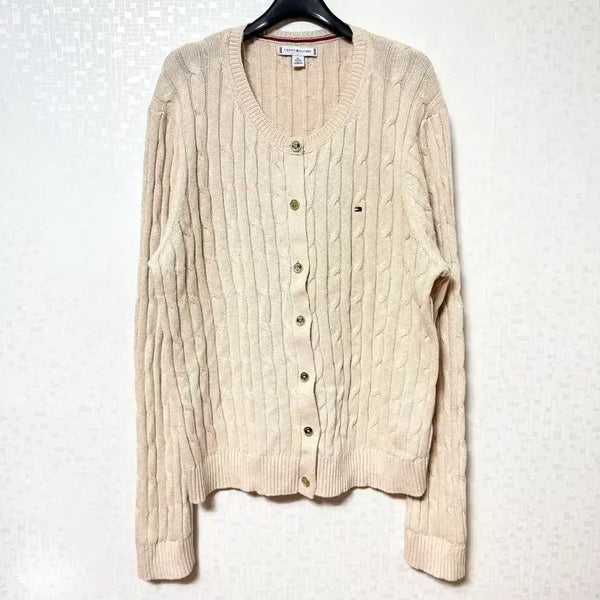 [BUNJANG] Tommy Hilfiger Women's Cable Knit Cardigan Jacket Beige XL / [XL,105]타미힐피거 여성 케이블 니트 가디건 자켓 베이지