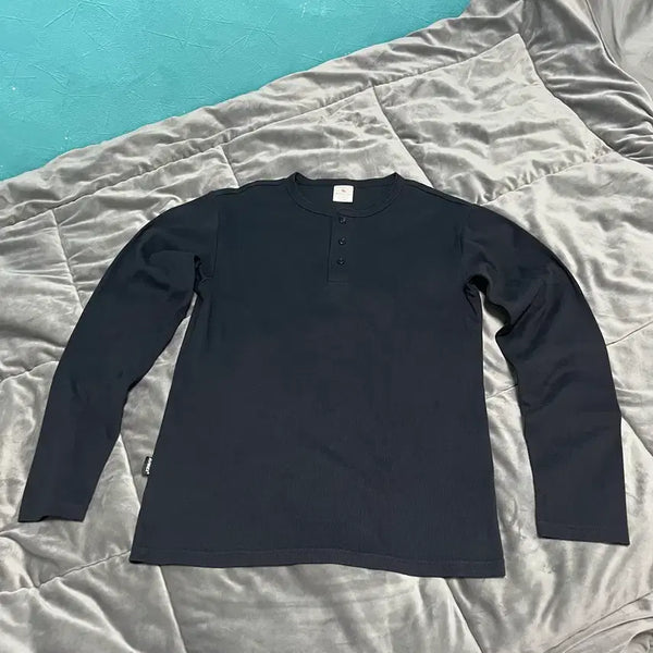 [BUNJANG] AVIREX Henley Neck Long Sleeve T-Shirt Black - L / AVIREX 헨리넥 긴팔 티셔츠 블랙-L
