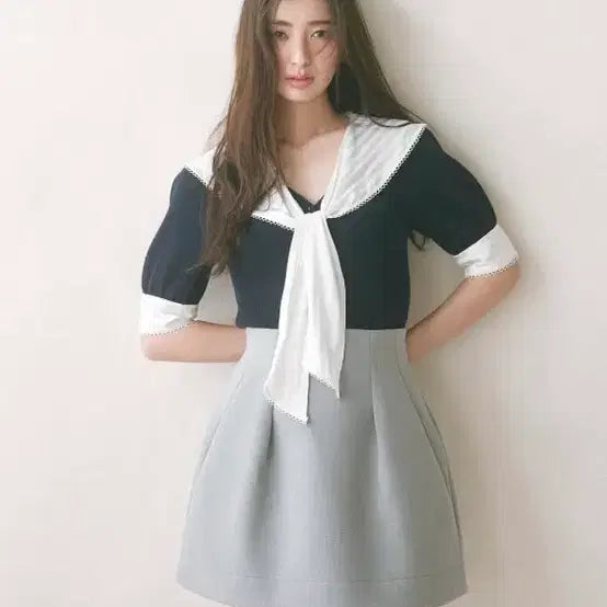 [BUNJANG] Snidel Sailor Collar Knit Frill Lace Blouse / 스나이델 지뢰계 양산형 세일러 세라 카라 니트 프릴 레이스 블라우스