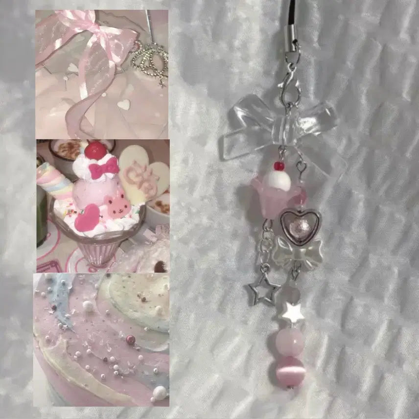 [BUNJANG] Pink Soda Ribbon Core Bead Keychain / 핑크소다 리본코어 비즈키링 판매