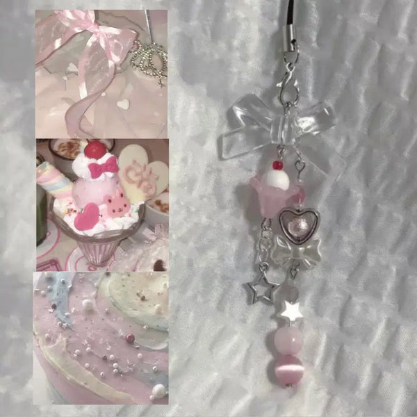 [BUNJANG] Pink Soda Ribbon Core Bead Keychain / 핑크소다 리본코어 비즈키링 판매