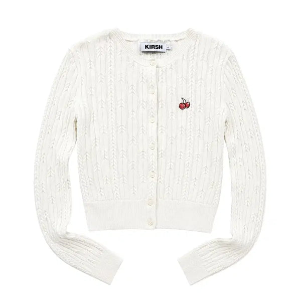 [BUNJANG] Kirsh Small Cherry Cable Crop Knit Cardigan / 키르시 스몰 체리 케이블 크롭 니트 가디건