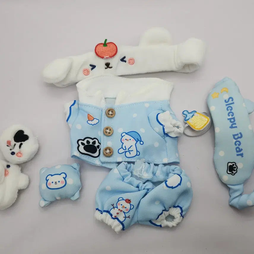 [BUNJANG] 20cm Cotton Doll Clothes Sky Blue Pajama Set / 20cm 무속성 솜인형 옷 하늘색 잠옷 세트 양도판매