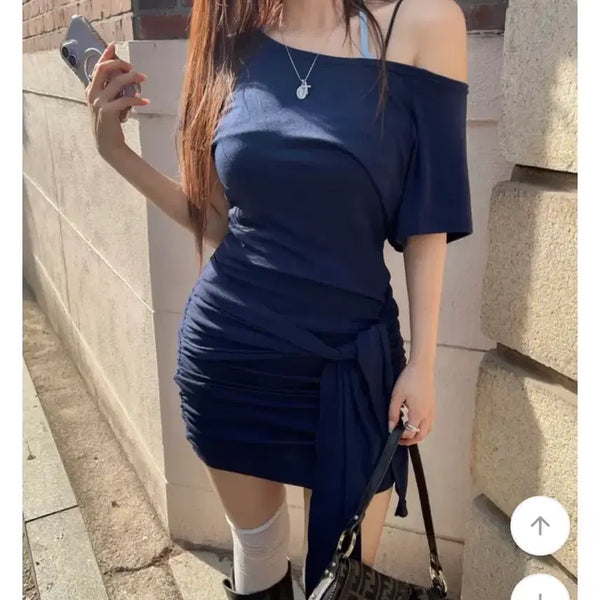 [BUNJANG] Halfnatic Over Wrap Dress Navy / 하프나틱 오버 랩 원피스