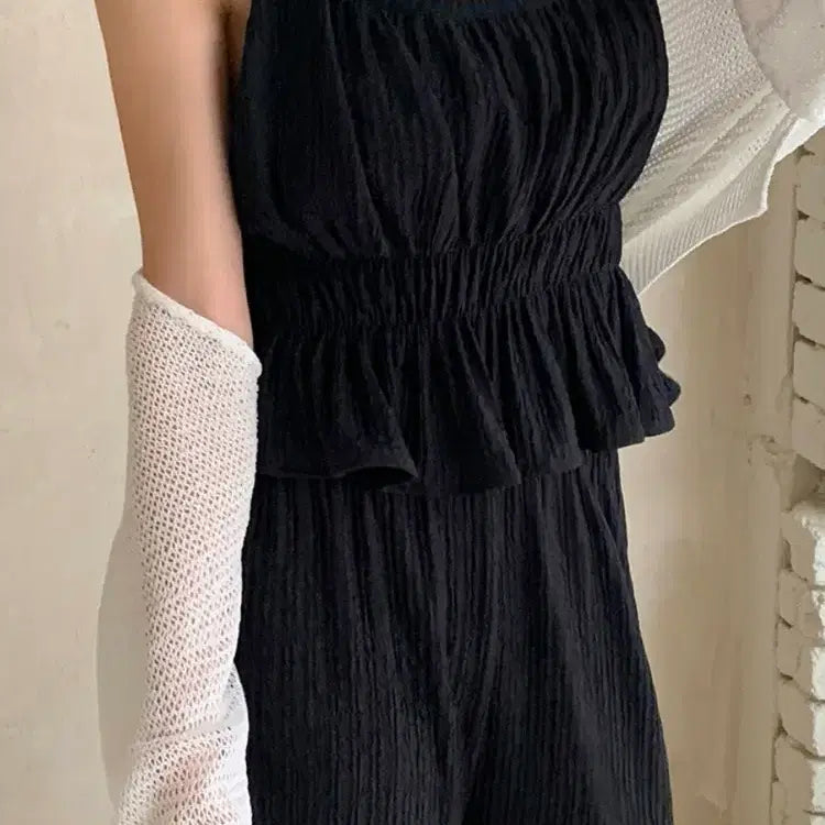 [BUNJANG] Pleated Camisole and Wide-Leg Pants Set / 플리츠 나시 바지 세트