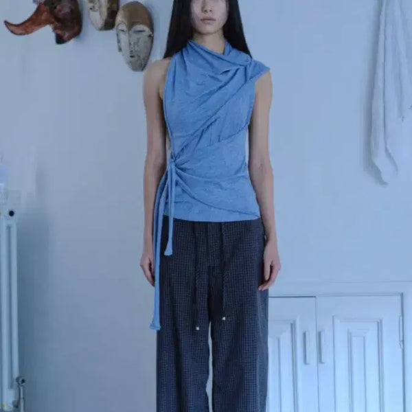 [BUNJANG] VERSO SEOUL Multi-way Wrap Halter Top Charcoal Melange / 베르소 서울 multi-way wrap halter top