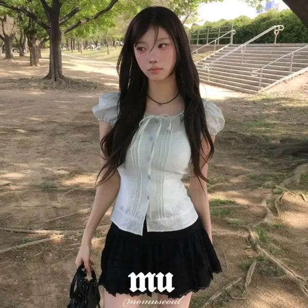 [BUNJANG] Modi Mood Puff Gathered Pintuck Blouse / 모디무드 퍼프 잘록 핀턱 블라우스