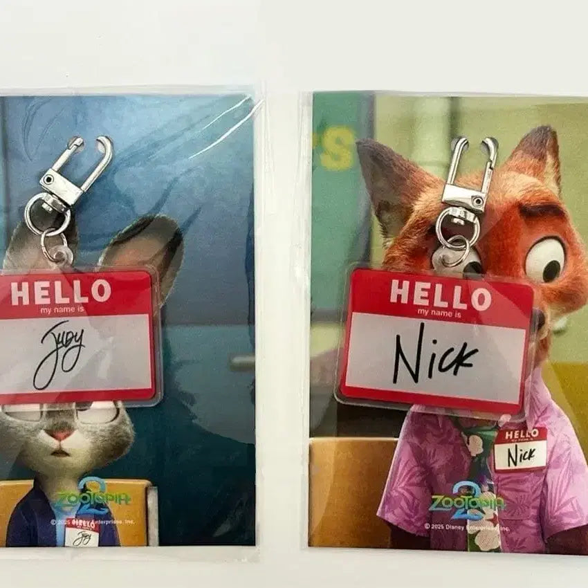 [BUNJANG] Zootopia Nick & Judy Name Tag Acrylic Keychain Set / 주토피아2 닉 주디 이름표 명찰 네임 아크릴 키링 세트 6주차 특전