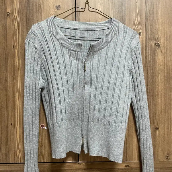 [BUNJANG] Gray Cropped Zipper Cardigan / 그레이 크롭 지퍼집업 가디건