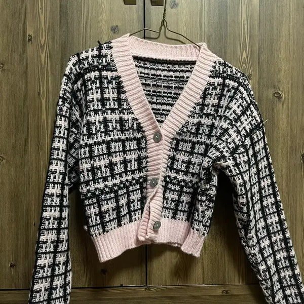 [BUNJANG] Check Knit Cardigan Set / 새상품 체크 나시기디건 세트