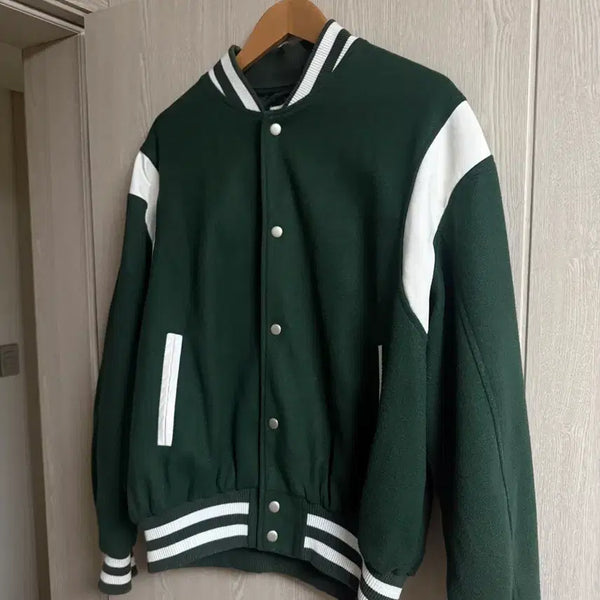 [BUNJANG] Oversized Varsity Stadium Jacket (Green) / 오버핏 바시티 스타디움 자켓 (그린)