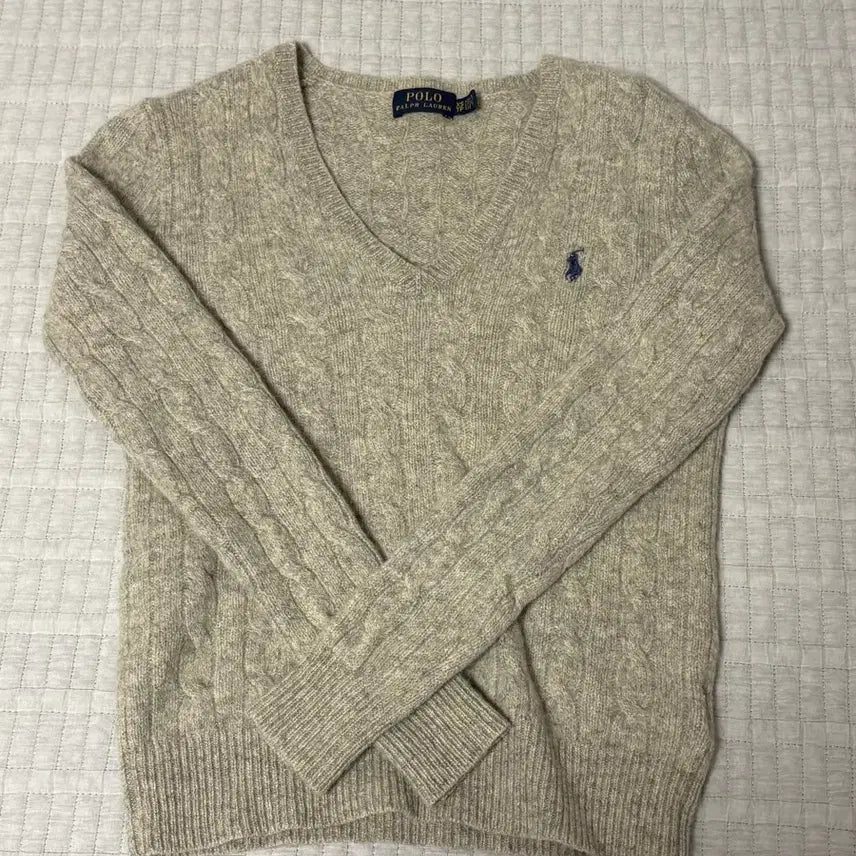 [BUNJANG] Polo Cable Knit V-Neck Sweater / 폴로 꽈배기 브이넥 니트 여성용