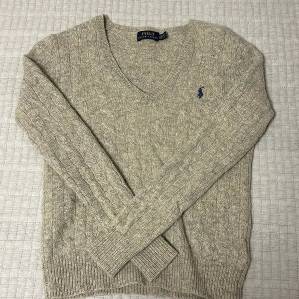 [BUNJANG] Polo Cable Knit V-Neck Sweater / 폴로 꽈배기 브이넥 니트 여성용