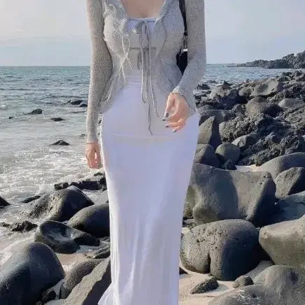 [BUNJANG] Shirring Maxi Long Dress / 새거 살안타템 시스루가디건 시스루볼레로 셔링원피스 맥시원피스 롱원피스
