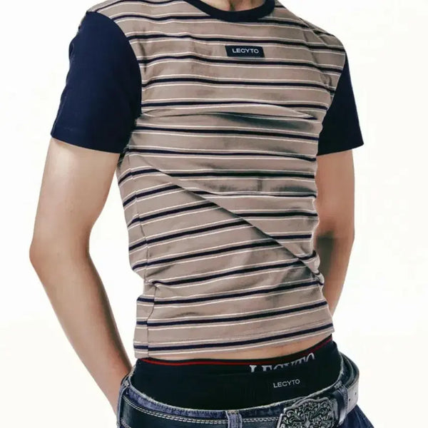 [BUNJANG] LECYTO 25ss Urban Split Stripe Box Logo T-Shirt / LECYTO 레씨토 25ss 얼반 스플릿 스트라이프 박스로고 티셔츠