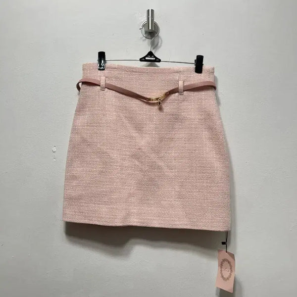 [BUNJANG] Tweed Mini Skirt with Belt - Pink / 트위드 미니스커트 핑크색 벨트 포함 S 실측