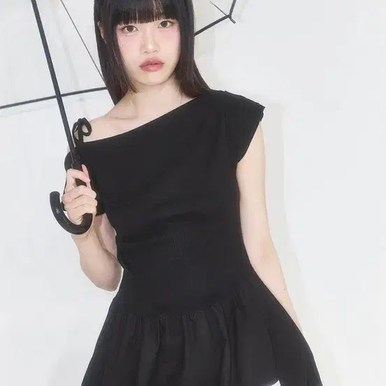 [BUNJANG] Illico Balloon One-Shoulder Mini Dress Black / 일리고 벌룬 원숄더 미니 원피스 블랙