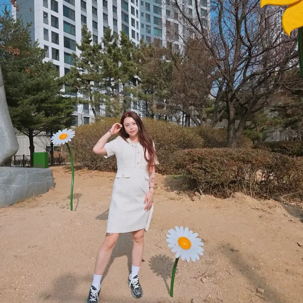 [BUNJANG] DEWL Ivory Tweed Short-Sleeve Dress / 듀엘(DEWL) 아이보리 트위드 반팔 원피스