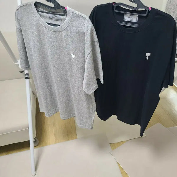 [BUNJANG] AMI Heart Logo Short Sleeve T-Shirt Grey/Black XL / 아미하트 로고 반팔티 그레이/블랙 XL남여다가능새상품